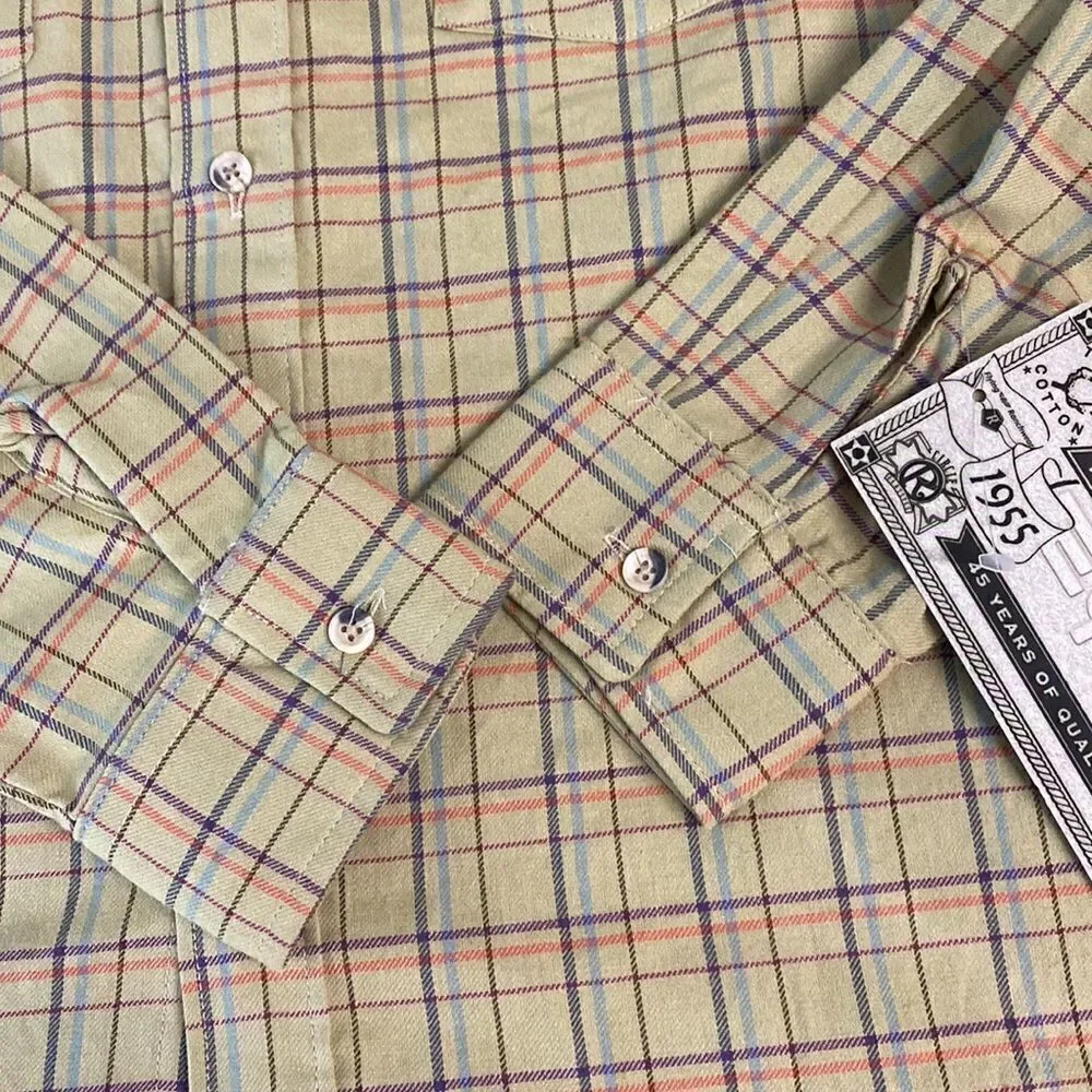 NWT Ruddock Shirts Button Down Vintage Made in USA Green Plaid Long Sleeve XXL